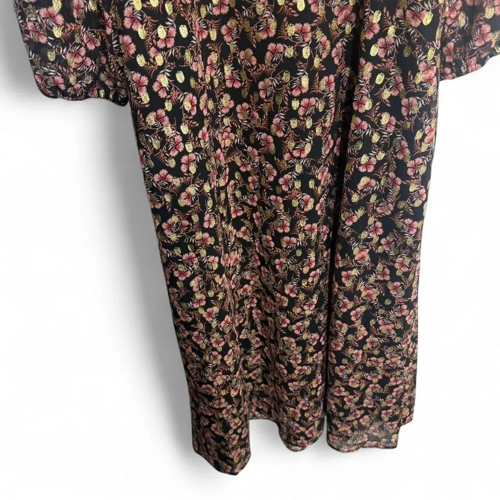 LOFT Floral Puff Sleeve Side Slit Dress - size 6 - Cottagecore / Spring Workwear
